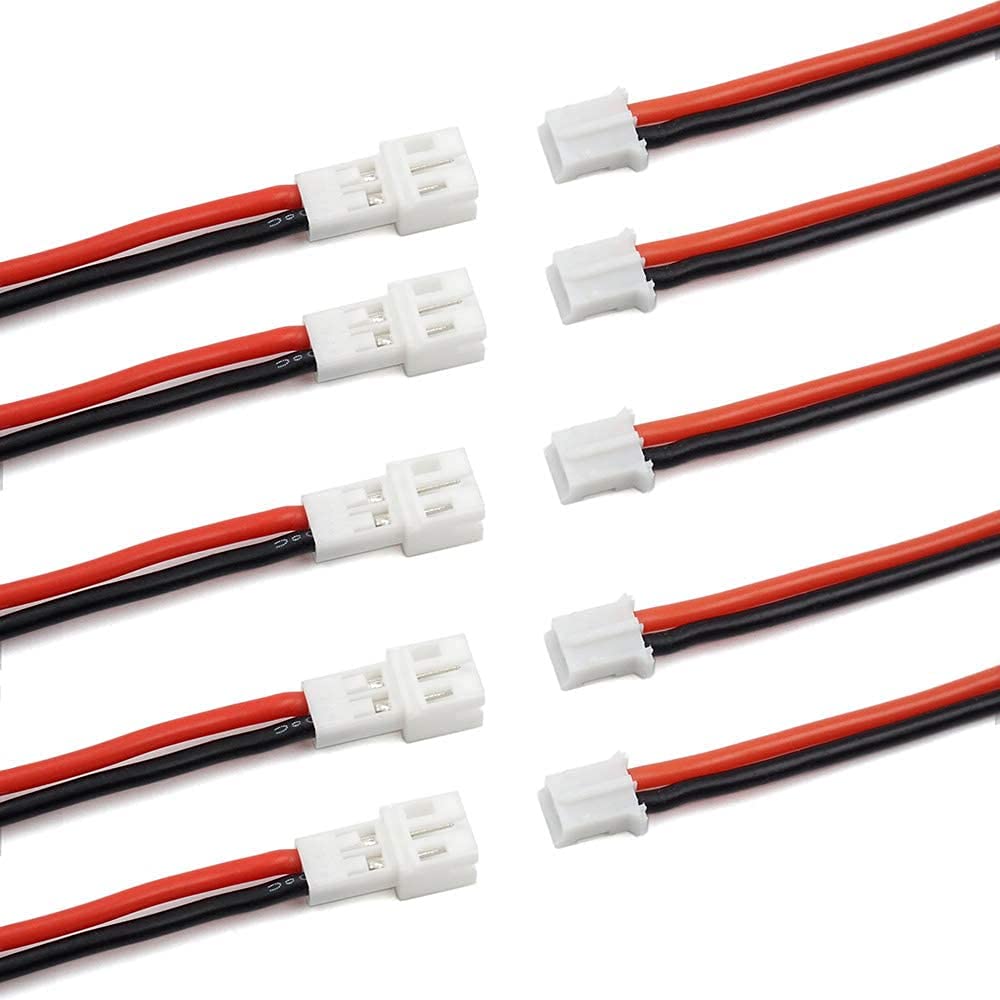 YUNIQUE GREEN-CLEAN-POWER - Set of 5 Pairs Male and Female JST-PH 2.0 Connectors | Cable 80mm, 22 AWG Soft Silicone | For Batteries JJRC H36, H67, Blade Inductrix, EMachine E010 E013, Black, Silicone