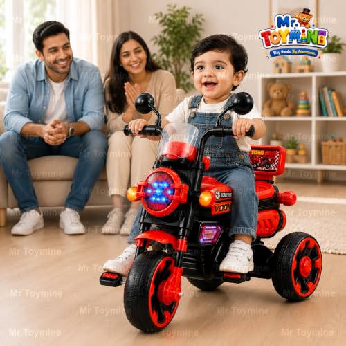 Image of TORQ Bike Pedal Tricycle for Kids Toddler Trike Headlight, Music, Curved Seat and Backrest Push Along Pedal Trike for 2 Years to 4 Years | Full Body LED| RED | TOYMINE