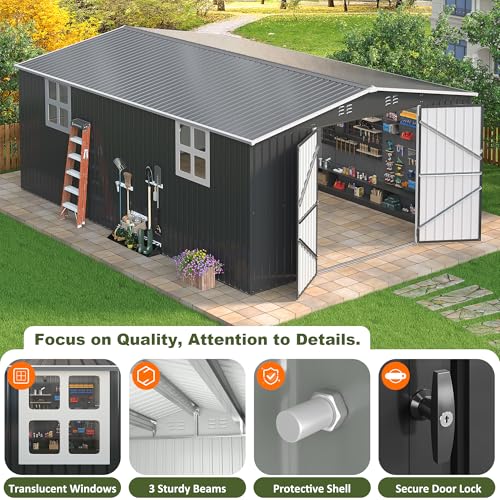 Image of AirWire 12x18 FT Outdoor Storage Shed, Garden Shed with Updated Frame Structure and Lockable Doors, Metal Tool Sheds for Backyard Garden Patio Lawn,Black