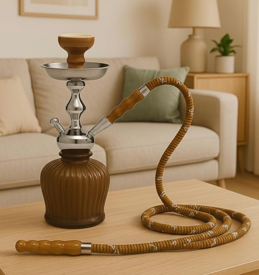 Image of FAB HOME DECOR QT Econo Dual Hose Hookah | Designer Double Pipe Aluminium Stem 12 Inch Glass, Steel Hookah Set For Heavy Smoke | Perfect for Party Lovers