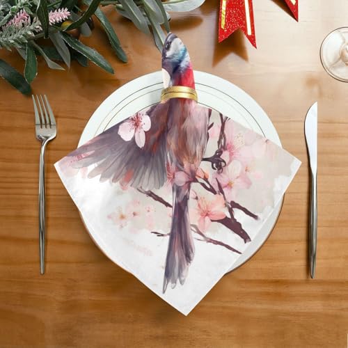 Servilletas de tela con diseño de aves y flores x6 miniatura 3