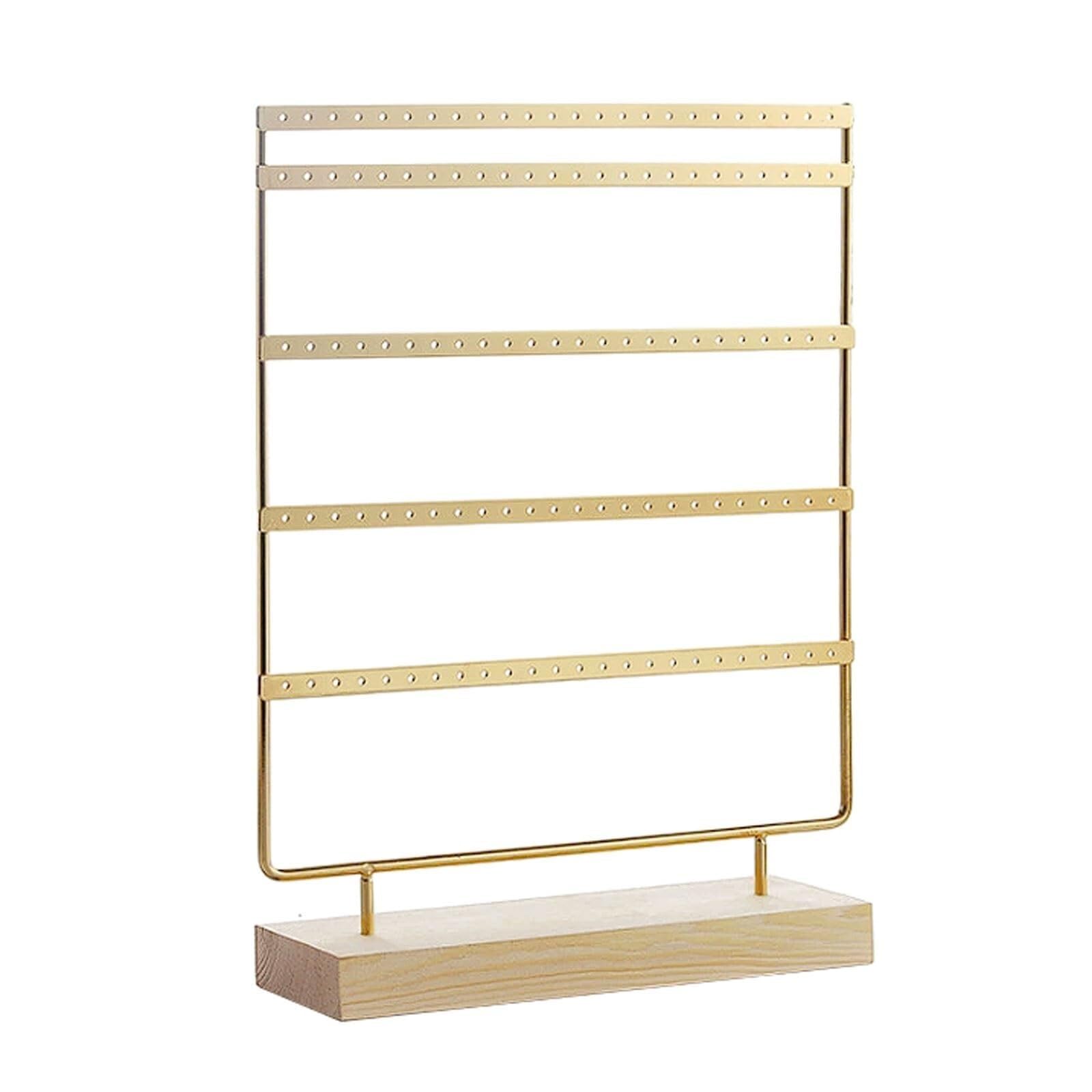 WxuuLTGJR Jewelry Display Stand 5-Tier Jewelry Easel Stand Iron Necklace Tower Rack 120-Hole Hanging Showcase Holder Earring Organizer Tree(Gold)