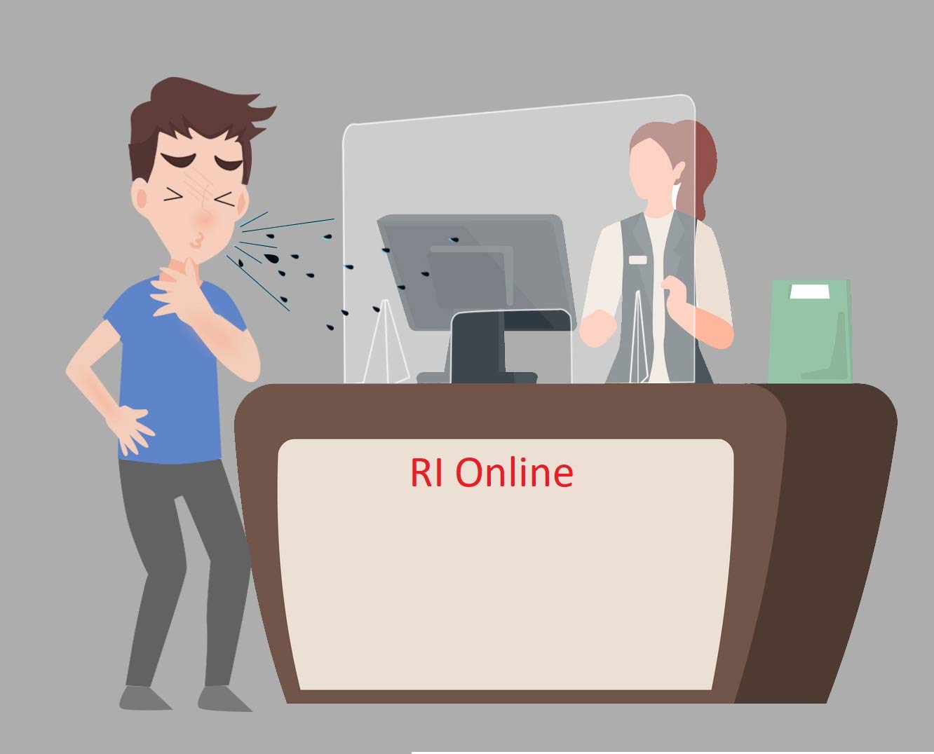 Desk Shield Safety Solution from Airborne Virus Droplets as sneeze guard for counter barrier partition in acrylic I 2 COVID KEYS FREE I BY RI ONLINE I 24"Wx18"H