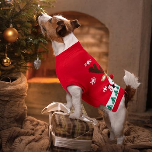 FWLWTWSS Elch Weihnachten Hundepullover, Winter Warmer hundepulli Sweater mit Rollkragen, Geschenke für kleine und mittelgroße Hunde（M
