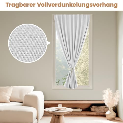 Einfache Installation Selbstklebender Verdunkelungsvorhang, 100% Lichtundurchlässig, Temporärer Hitzeschutz Fenster, Tragbarer Vorhang Für Schlafzimmer Und Campingwagen(Grau-Weiß-H182 x B87 cm)1er