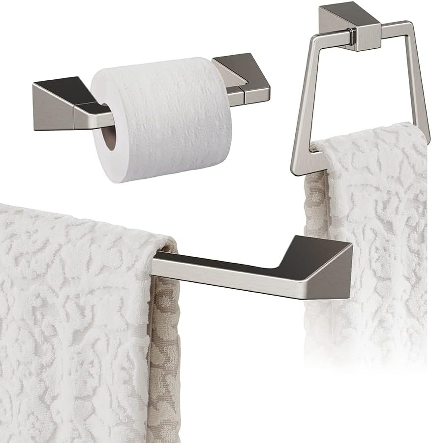 Amerock | Brushed Nickel | Blackrock | Towel Bar | 18 inch (457 mm) | 3 Piece | Bathroom Accessories Set