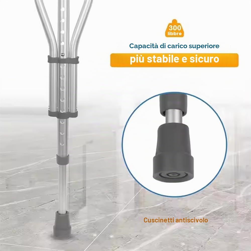 NEWFUN Stampelle Ascellari, Ortopediche Regolabili, Supporti per Avambraccio, Portata 150 KG, in Alluminio con Poggia Avambraccio e Poggia Mano Morbidi, Grigio, 1 Paio