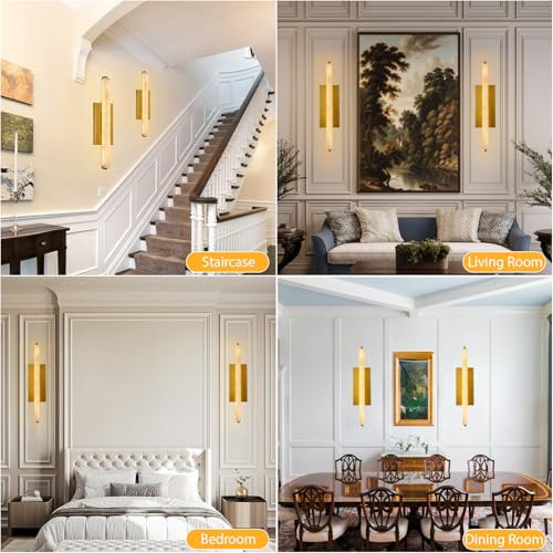 Image of 25in Alabaster Wall Sconces Brass Alabaster Sconce Spanish Marble Bathroom Vanity Sconces Long Modern Wall Light for Living Room Bedroom Staircases Indoor Gold