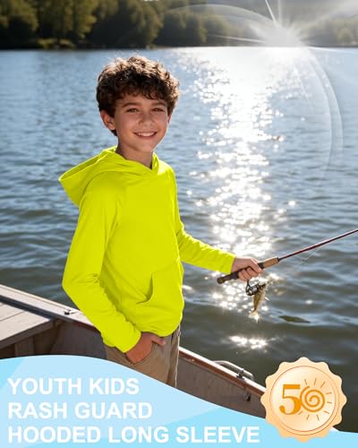 Image of Boys Rash Guard Hoodie UPF 50+ Long Sleeve Sun Protection Swim Shirt