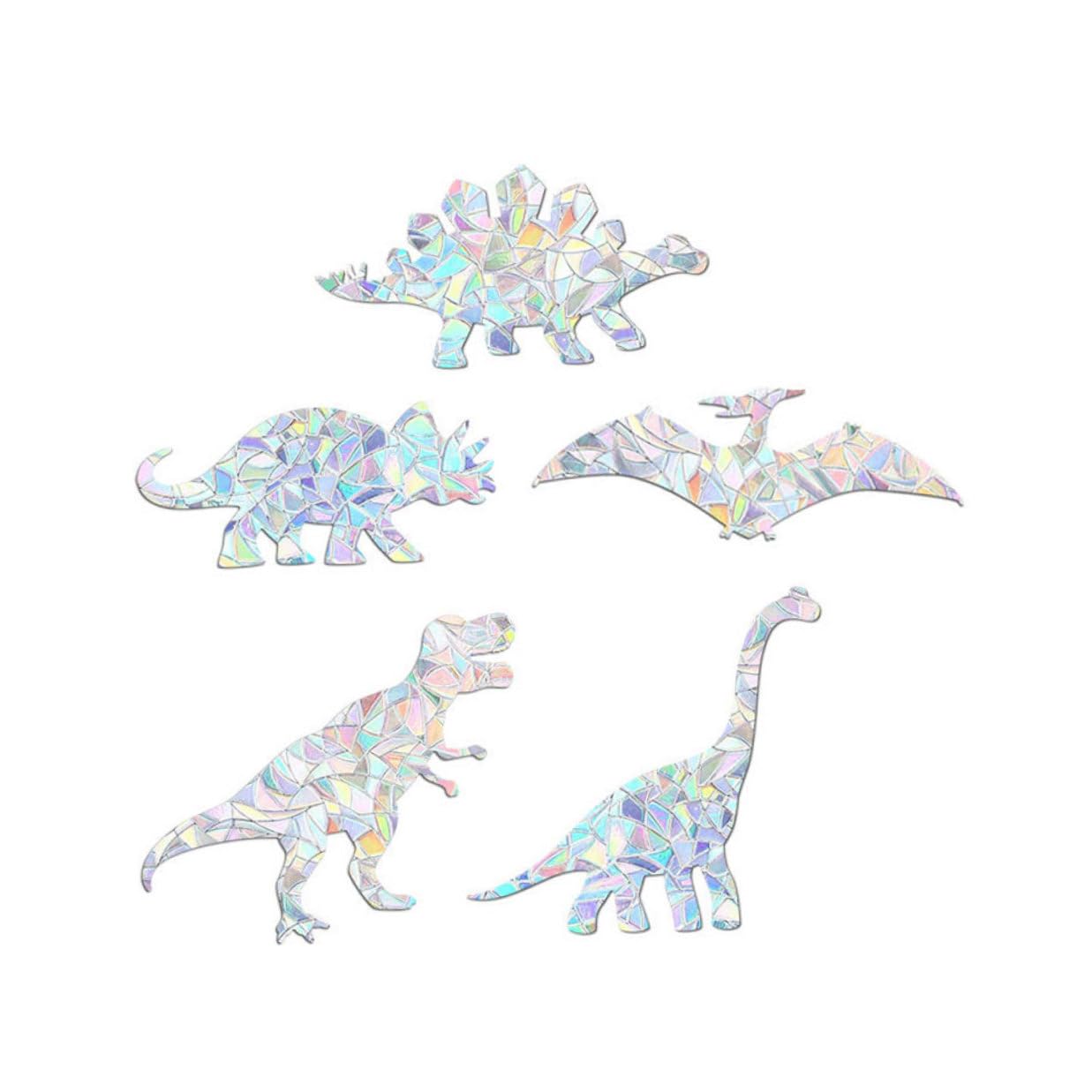 Autocollants dinosaures pour fenêtre film statique PVC argenté x5