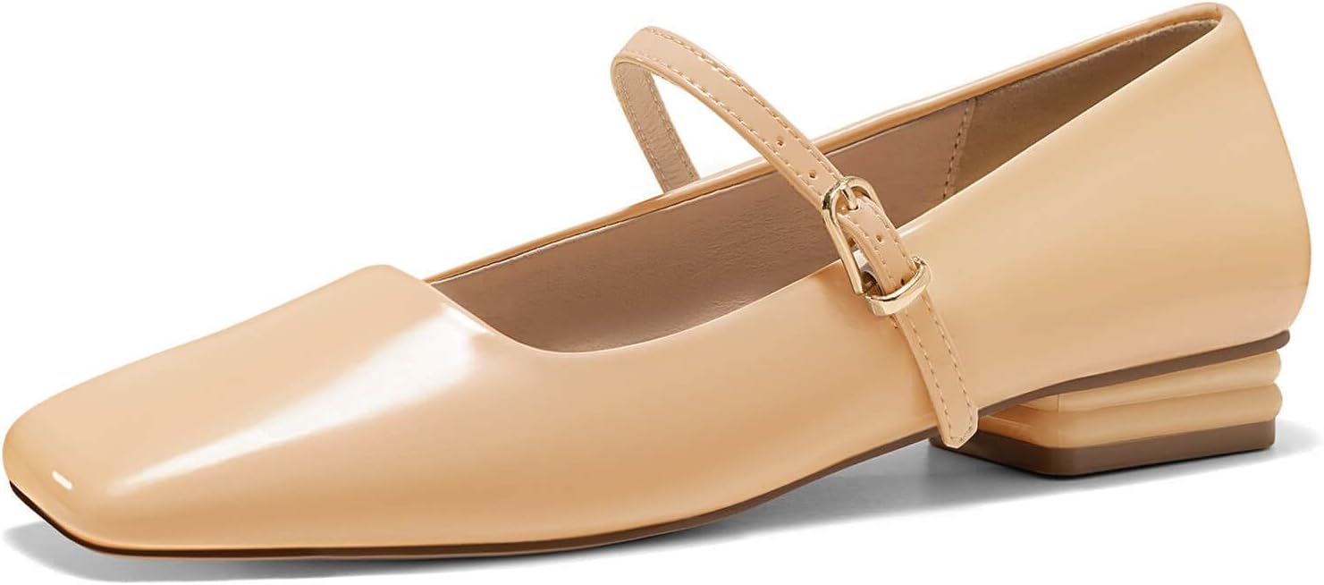 Coutgo Women's Mary Jane Flats Closed Square Toe Ballet Flat Dressy Comfortable Slip on Shoes