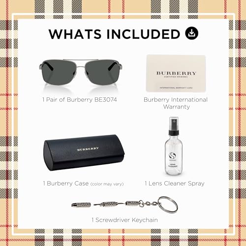 BURBERRY BE3074 Rectangle Shape Acetate Sunglasses with eSHADES Luxury Eyewear Kit Bundle3