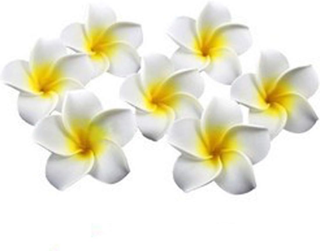 Yoowish 50PCS Foam Artificial Frangipani Plumeria Hawaiian Heads Flower Petals For Wedding Decor Decoration White