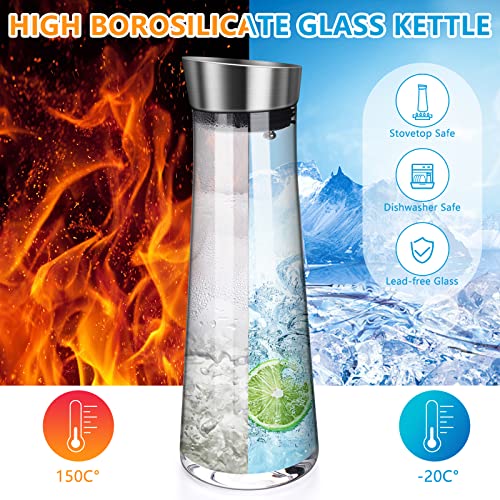 Foto von Wasserkaraffe mit Deckel,Glas-Karaffe, (1 Liter) Glaskaraffe mit Deckel und Ausgießer - Karaffe aus Glas für hausgemachte Getränke/Eistee/Milch/Kaffee/Wein