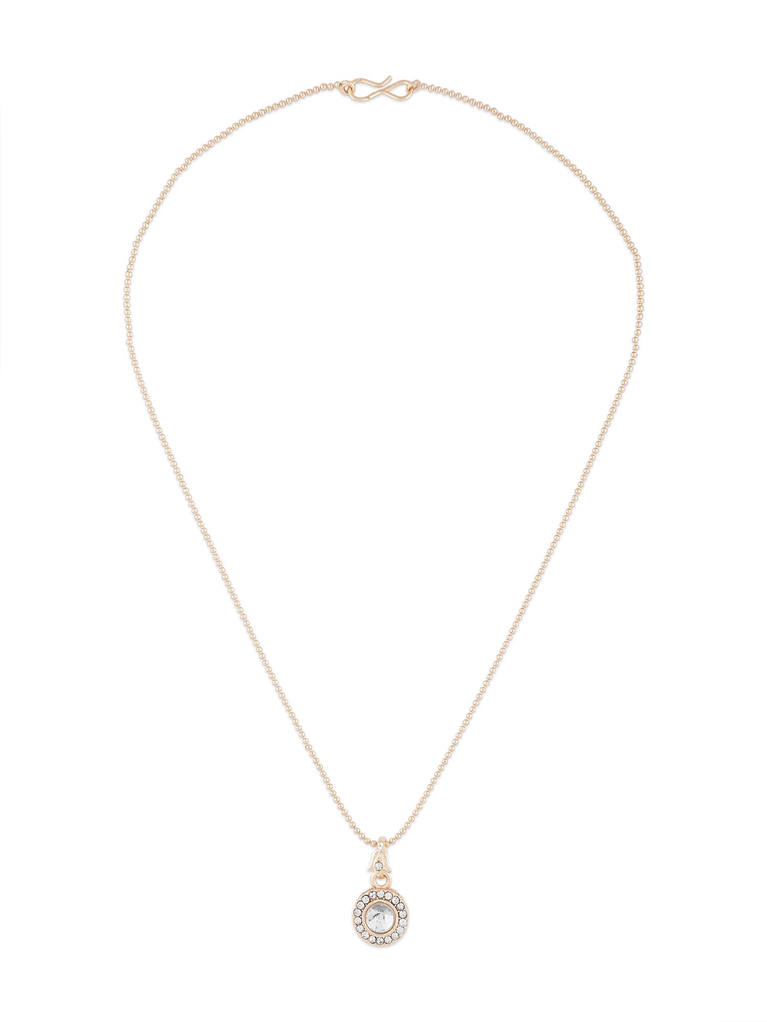 Rose Gold Contemporary Austrian Diamond Embellished Round Shape Pendant & Chain For Women-ZPFK16813