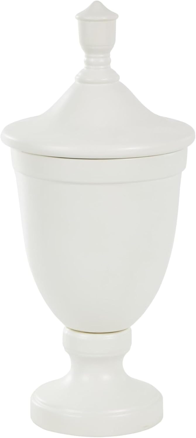 Deco 79 Ceramic Living Room Decorative Jars Fluted Urn Shaped Decorative Container with Lid, Jar with Lid 10" x 10" x 22", White