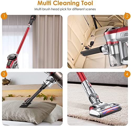 Aspirateur Balai sans Fil,18000pa Aspirateur sans Fil Puissant 4 en 1 Aspirateur 45Min Autonomie Aspirateur Balai de Voiture avec Phares à LED Balais Électriques pour Tapis Sols Durs Poils d'animaux - Image 4