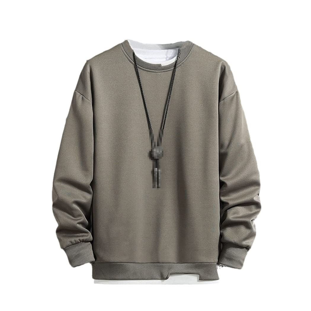 Felpe casual da uomo falsi due pezzi multi colore o-collo Harajuku felpa con cappuccio, Verde militare, XL