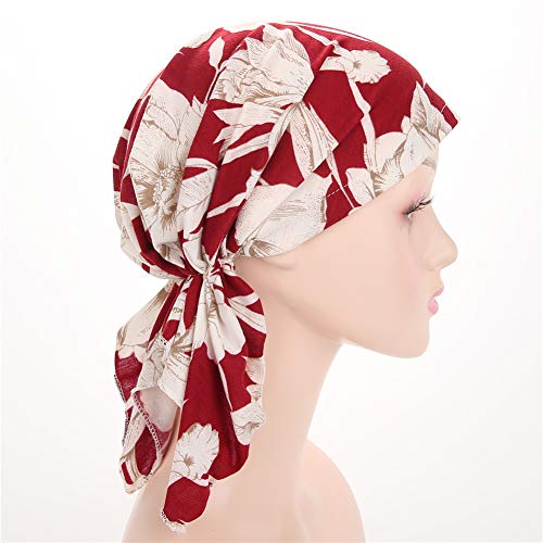 Image of beauty YFJH Women Stretch Cotton Print Sleep Turban Hat Headwear Scarf Chemo Beanie Cap for Cancer Hair Loss