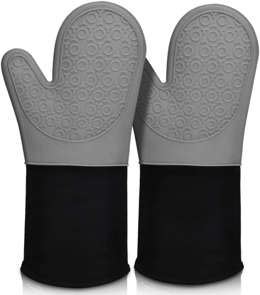 HOMWE Extra Long Professional Silicone Oven Mitt, Oven Mitts with