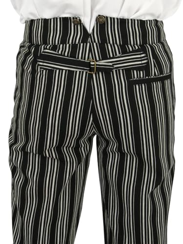 Historical Emporium Men's High Waist Loxley Striped Cotton Blend Trousers, Victorian Western Pants with Suspender Buttons4