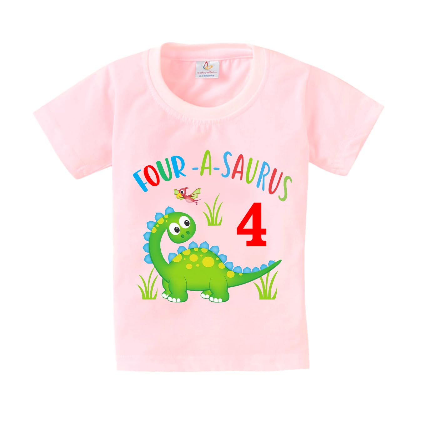 baby wishBirthday Milestone Dress for Boy’s and Girl’s birthday tshirt for kids Happy Birthday T-Shirts Half Sleeve Celebration birthday boy girl T-shirt FOUR-A-SAURUS 4 "