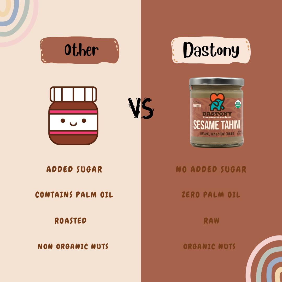 Dastony Organic Raw Sesame Tahini Seed Butter, 8 oz | Only One Ingredient | Vegan, Paleo and Keto Friendly, Non GMO, Gluten-free - Pack of 3