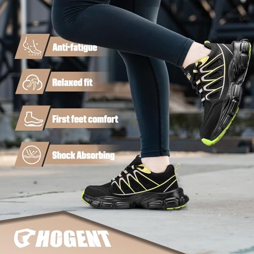 Image of Hogent Steel Toe Shoes for Women Men Wide Non Slip Work Sneakers Indestructible Shoes Lightweight Breathable Construction Sneakers Puncture Proof Ergonomic Design