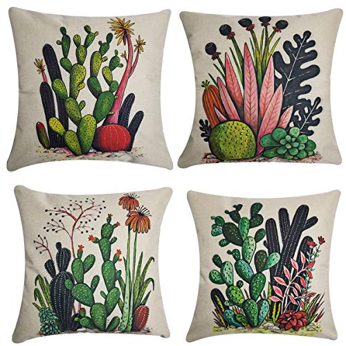 NING Cotton Linen Home Decorative Throw Pillow Case Set of 4 Cushion Cover 18