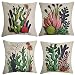 NING Cotton Linen Home Decorative Throw Pillow Case Set of 4 Cushion Cover 18" x 18" (Cactus)