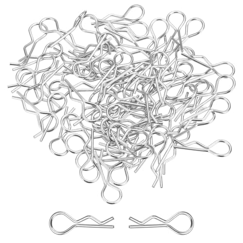 DMiotech 50Pcs Body Clips Bent, Silver Universal RC Body Clips R Pins RC Cars Parts Shell Replacement Parts for All 1/10 1/12 Scale RC Car