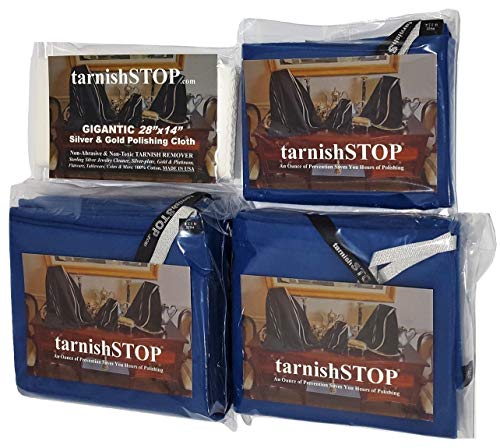 1500 Savings tarnishSTOP Bundle 3 Anti-Tarnish Prevention Cloth Storage Bags Small Medium and Large  1 Gigantic Silver Polishing Cloth For Silverplate Sterling Silver Collections Blue