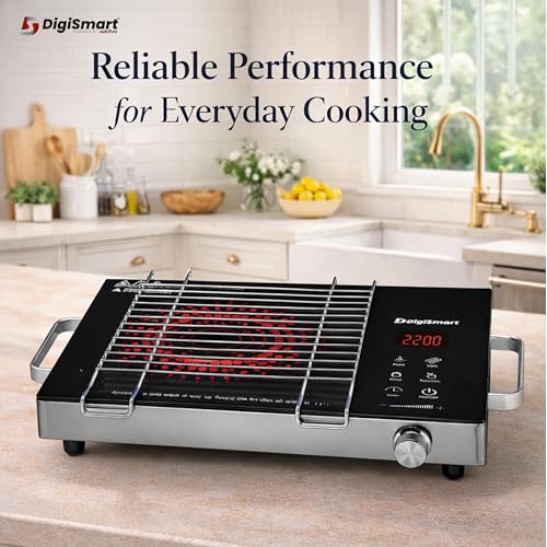 Image of DIGISMART Infrared Induction Cooktop Emerald 2200W | 7 Preset Menus | Digital Touch Control | Infrared Glass Top | Auto-Off Safety | Pan Sensor | Energy Efficient Induction Stove with Grill Rack