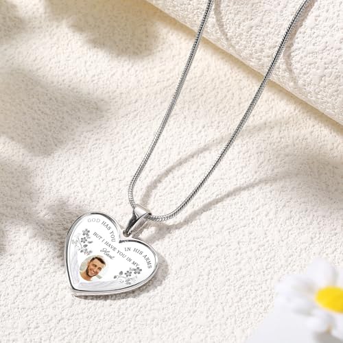 INBLUE Personalized Photo Memorial Necklace for Women Engraved Picture/Text 925 Sterling Silver Necklace Custom Rectangle/Heart Memory Necklaces with Picture Inside for Loss Loved Ones2