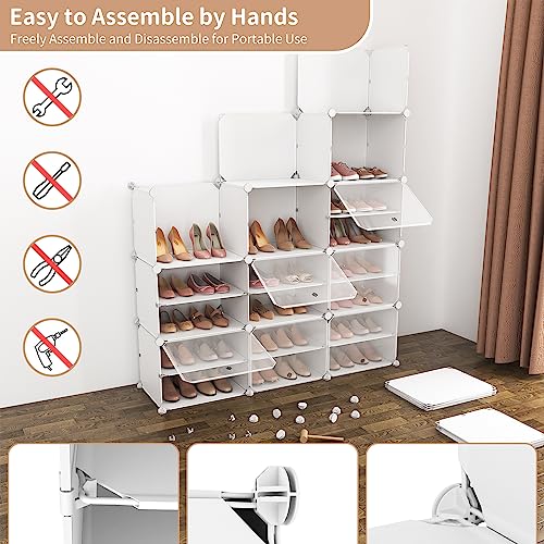 Image of ROJASOP Portable Shoe Rack Organizer with Door, 72 Pairs White Shoe Storage Cabine Covered Shoe Rack Shoe Organizer for Closet Entryway Garage Closed Shoe Rack Organizer Cabinet with Doors