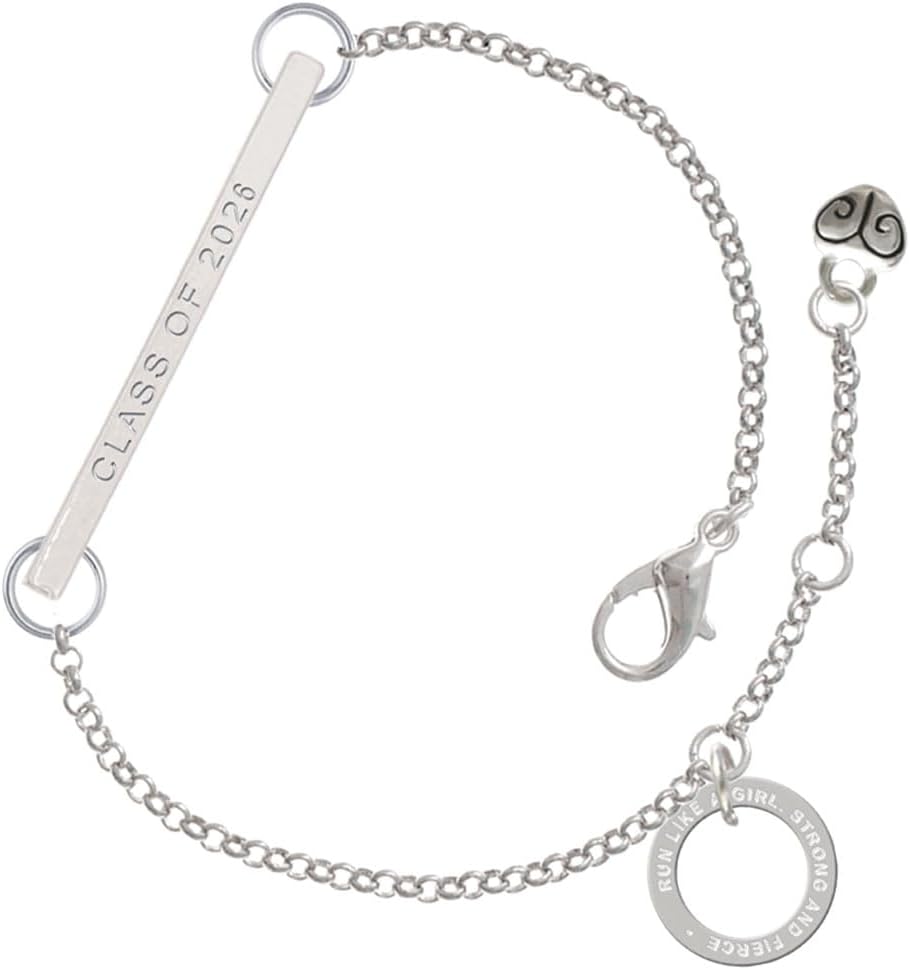 Delight Jewelry Silvertone Run Like A Girl Eternity Circle - Class of 2026 Delicate Bar Bracelet, 8.5"