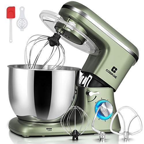COSVALVE Küchenmaschine Knetmaschine 1400W, 7L Edelstahlschüssel mit Rührbesen, Knethaken, Schlagbesen, Spritzschutz, 6…