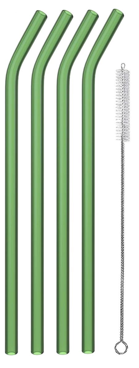 SAVE Reusable Glass Straw Set | 4 Straws & 1 Cleaning Brush | Ecofriendly Multiuse Drinking Straws (Bent, Emerald Green)