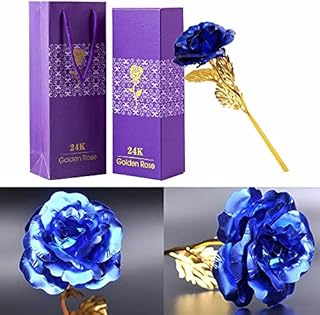 TINYOUTH 24k Gold Forever Rose, 24K Blue Rose Gold Plated Rose Flower with Gift Box and Bag for Lover Mother Friends, Valentine's Day, Mother's Day, Thanksgiving, Birthday, Christmas