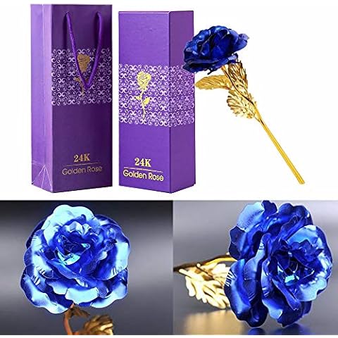 MEDOYOH 24K Rose Blue, Rose Flower 24K Gold Plated with Gift Box and Bag for Lovers Mother Friends, Valentine's Day, Mother's Day, Thanksgiving, Birthday, Christmas Cover