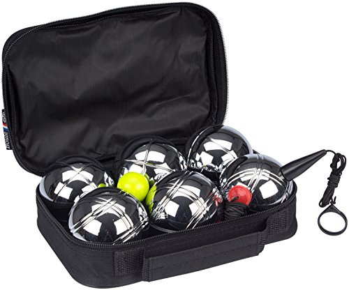 GetGo Jeu de Boules de V Petanque Set, Noir/Chrome, One Size