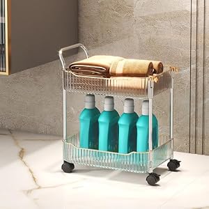 XBTGS Multifunktionaler Rollwagen aus Acryl mit feststellbaren Rädern, 4-stöckige Aufbewahrung, geeignet für Badezimmer und Küchen; Nization mobiles Regal mit Griffen für einfache, transparente 2