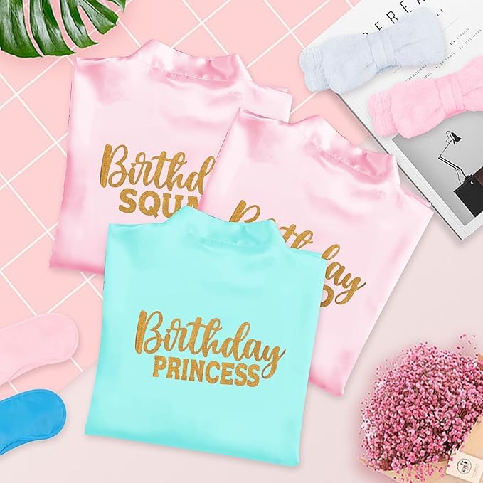 Malloom Lot de 6 peignoirs de spa pour filles, 6 peignoirs, 6 sacs fourre-tout, 6 masques pour les yeux, 6 bandeaux, peignoirs d'anniversaire pour mariage, fleurs et enfants