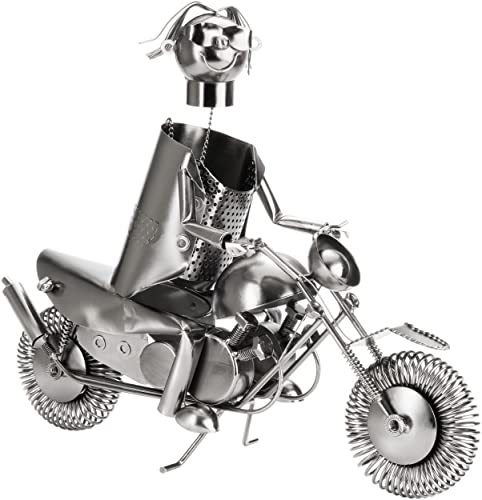 Foto von BRUBAKER Flaschenhalter Motorradfahrer Metall Skulptur Geschenk mit Geschenkkarte