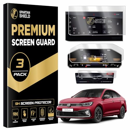 Image of Spartan Shield [3 PACK] Screen Protectors for VOLKSWAGEN VIRTUS 2026 [ 2023 - Running ] || 10 Inch Infotainment + 8 Inches Instrument Cluster + AC Panel Protective Film | Accurate Fit For TOPLINE /GT /GT PLUS /GT Edge] || Anti Scratch | Water Resistant | HD Clear | High Touch Sensitivity | VW Virtis Car Display Accessories [Not Tempered Glass] **Doesn't Fit Highline /Comfortline**
