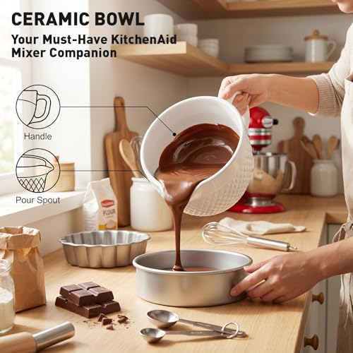 Image of COFUN Ceramic Mixer Bowl for KitchenAid 4.5-5 Qt Tilt-Head Stand Mixers | Mixing Bowl with Handle & Pour Spout, Oven /Microwave /Dishwasher Safe