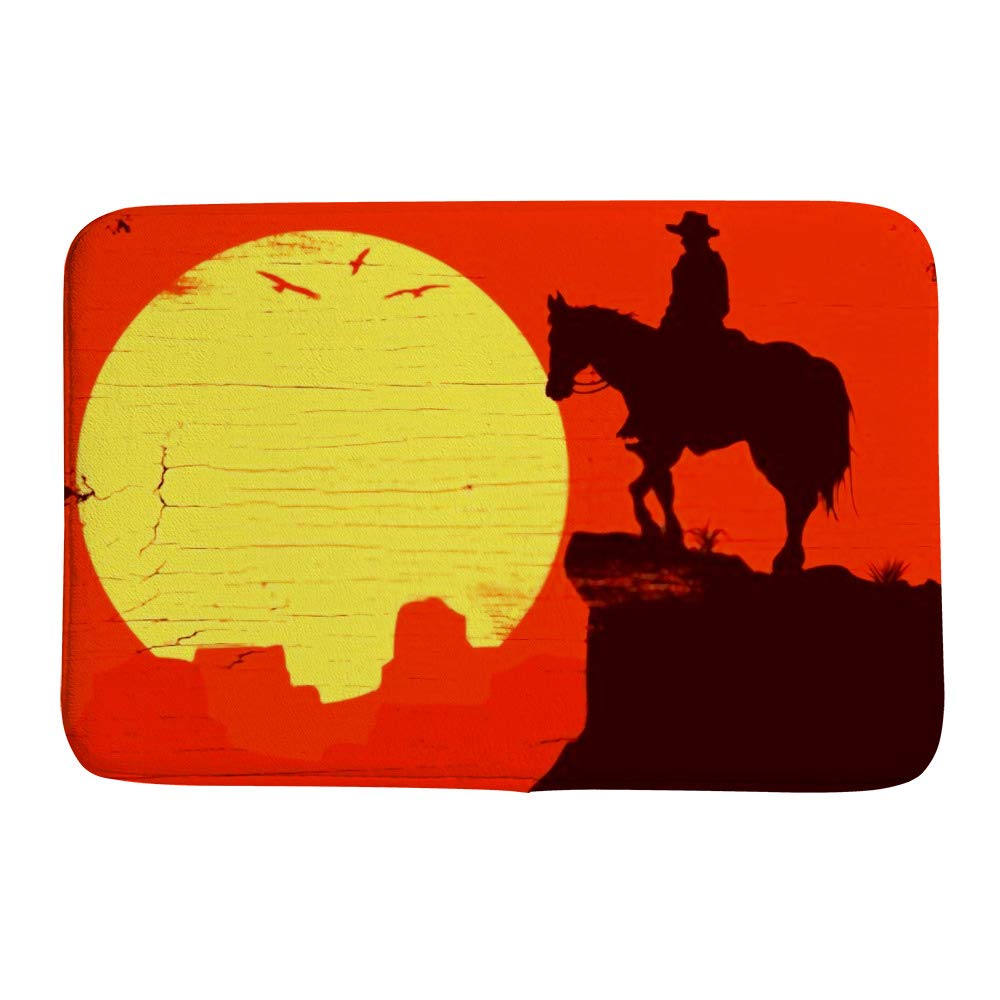 Tapis de bain antidérapant en polaire corail Chehongg motif cowboy et couleurs vives