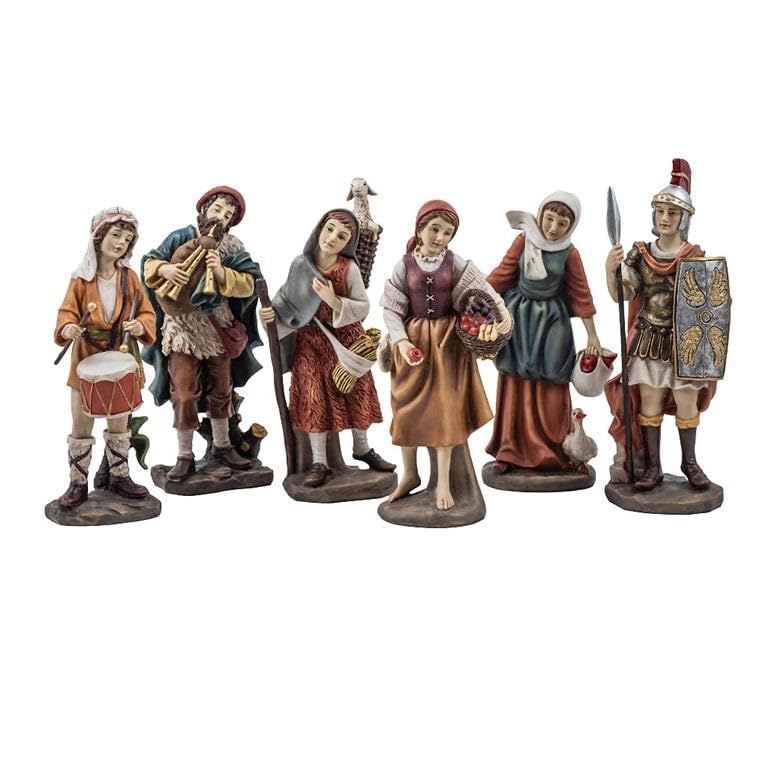 DRW Set de 6 Figuras de oficios para Portal de Belen de Resina Pintado a Mano 20 cm Alto