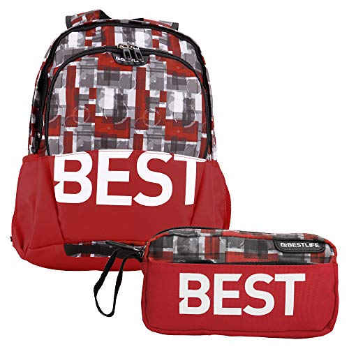 BESTLIFE Mochila y estuche en un set TASKU mochila escolar, para el tiempo libre con compartimento para el portátil hasta 15,6 pulgadas (39,6 cm), rojo