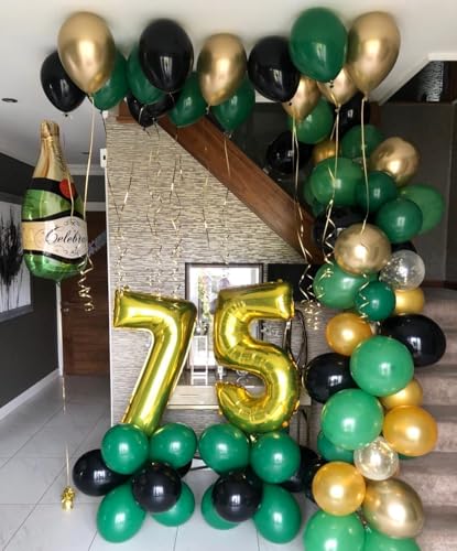 Image of Green and Gold Black Balloon Arch Kit, 201Pcs Explosion Star Emerald Forest Dark Green Metallic Gold Black Balloons Garland for Birthday Baby Shower Jungle Graduation Prom Party Decorations